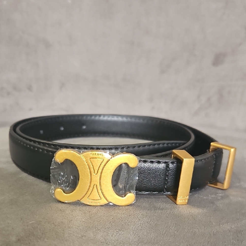 Black Leather ( Designer Inspired) Belt with Gold Buckle - Size 100